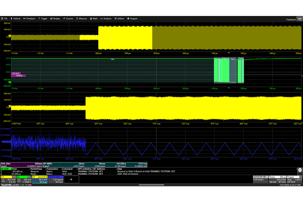 DisplayPort ML0/ML1 signal acquisition with trigger on TRAINING_PATTERN_SET with SSC measurements