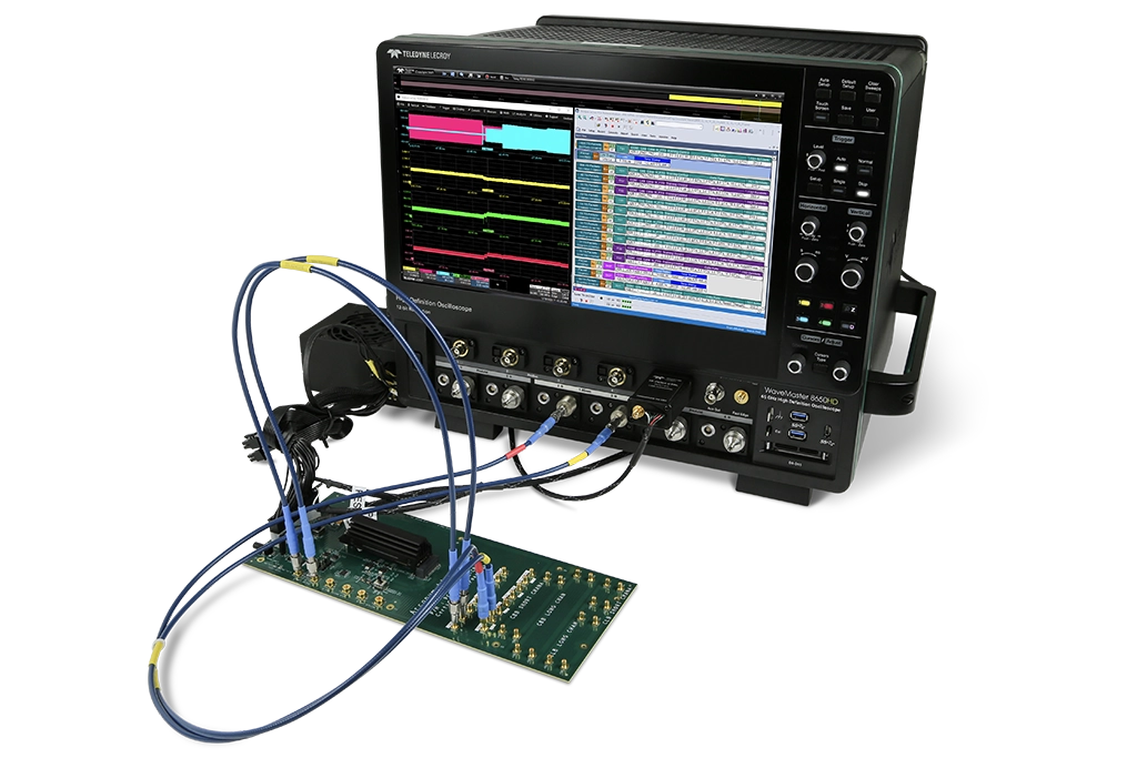 PCIe gen5 test on an M.2 form factor device using an oscilloscope for PCIe debugging