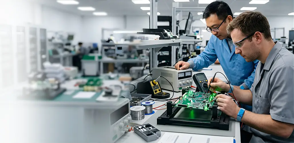 Engineers testing an embedded system using in a power conversion system for a data center.